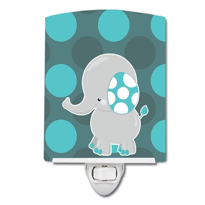 Caroline's Treasures BB6837CNL Polkadot Grey Elephant Ceramic Night Light Compact, UL-Certified, Ideal for Bedroom, Bathroom, Nursery, Hallway, Kitchen, 6x4x3, Multicolor