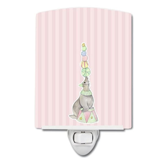 Caroline's Treasures BB6858CNL Circus Seal Ceramic Night Light Compact, UL-Certified, Ideal for Bedroom, Bathroom, Nursery, Hallway, Kitchen, 6x4x3, Multicolor
