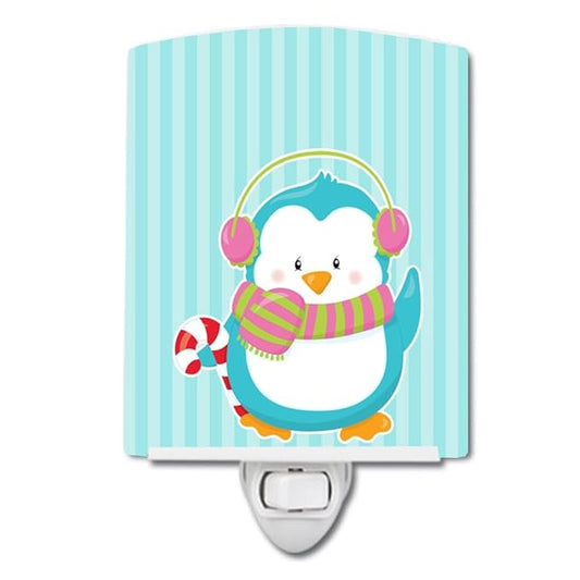 Caroline's Treasures BB8684CNL Christmas Penguin and Stripes Ceramic Night Light Compact, UL-Certified, Ideal for Bedroom, Bathroom, Nursery, Hallway, Kitchen, 6x4x3, Multicolor