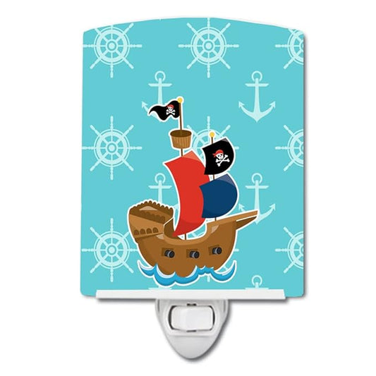 Caroline's Treasures BB8968CNL Pirate Ship Blue Ceramic Night Light Compact, UL-Certified, Ideal for Bedroom, Bathroom, Nursery, Hallway, Kitchen, 6x4x3, Multicolor