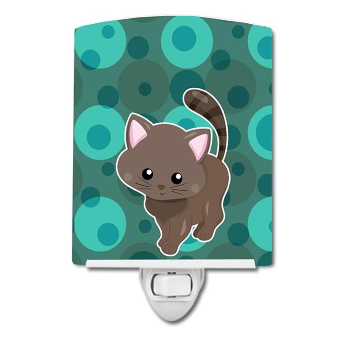 Caroline's Treasures BB6885CNL Polkadot Kitten Cat Ceramic Night Light Compact, UL-Certified, Ideal for Bedroom, Bathroom, Nursery, Hallway, Kitchen, 6x4x3, Multicolor