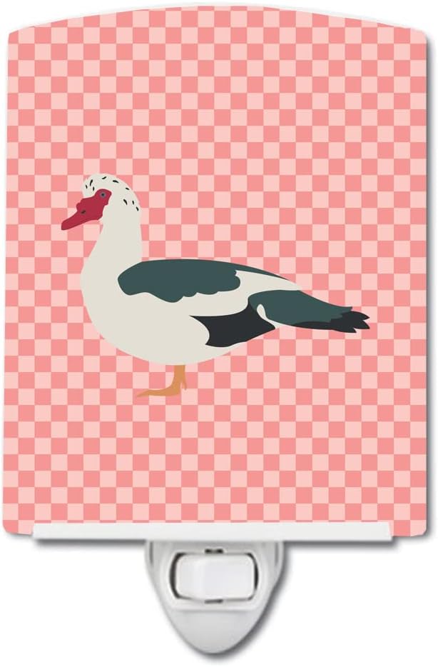 Caroline's Treasures BB7864CNL Muscovy Duck Pink Check Ceramic Night Light Compact, UL-Certified, Ideal for Bedroom, Bathroom, Nursery, Hallway, Kitchen, 6x4x3, Multicolor