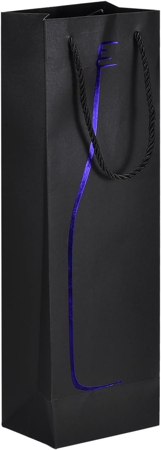 uxcell Wine Bags, 1pcs Black Blue 5 x 4 x 15 In Wine Gift Bags with Rope Handles Paper Wine Tote Bag for Wedding Birthday Christmas Party Supplies