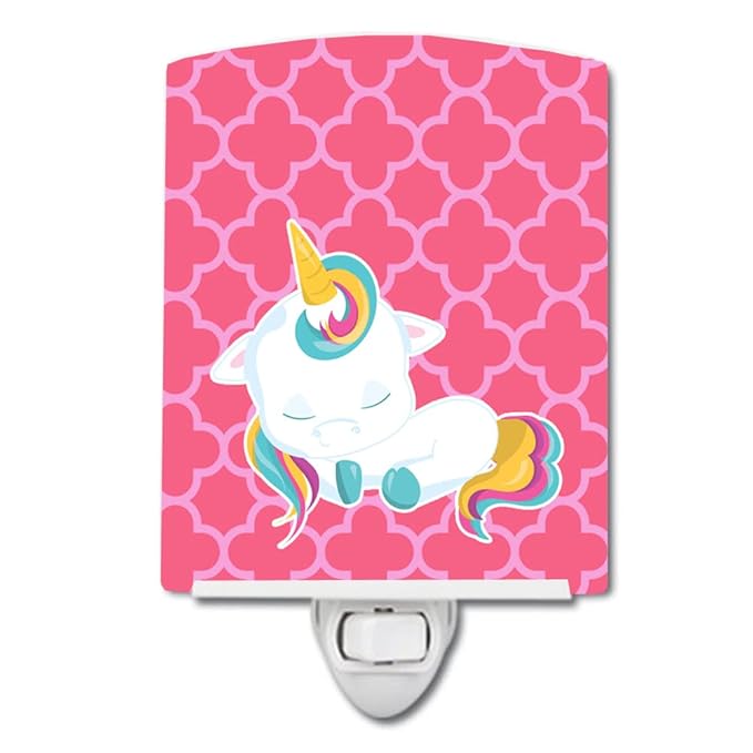 Caroline's Treasures BB6811CNL Quatrafoil Pink Unicorn Ceramic Night Light Compact, UL-Certified, Ideal for Bedroom, Bathroom, Nursery, Hallway, Kitchen, 6x4x3, Multicolor