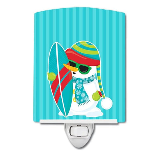 Caroline's Treasures BB9076CNL Beach Snowman Surfer Ceramic Night Light Compact, UL-Certified, Ideal for Bedroom, Bathroom, Nursery, Hallway, Kitchen, 6x4x3, Multicolor