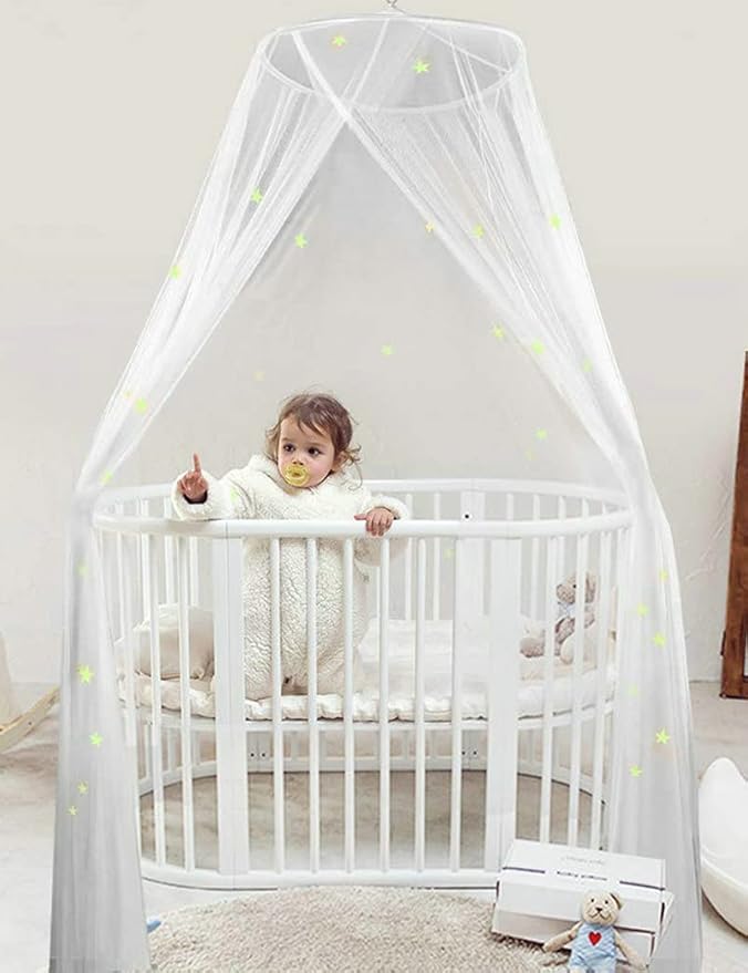Bed Canopy Stars Romantic Bed Curtain Luminous Mosquito Net for Baby, Girl, for Twin or Single Bed (White)