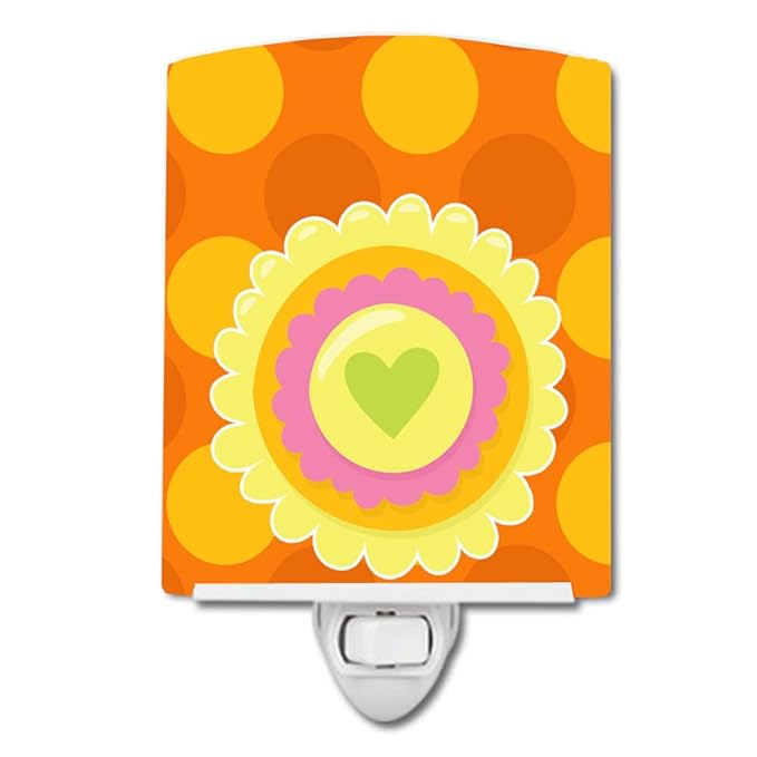 Caroline's Treasures BB9051CNL Heart Flower Orange Ceramic Night Light Compact, UL-Certified, Ideal for Bedroom, Bathroom, Nursery, Hallway, Kitchen, 6x4x3, Multicolor