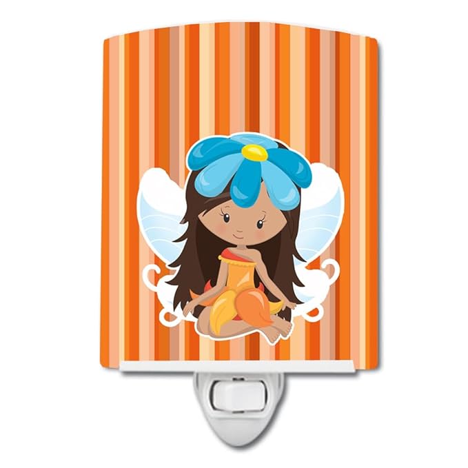 Caroline's Treasures BB6913CNL Fairy Orange Stripes Ceramic Night Light Compact, UL-Certified, Ideal for Bedroom, Bathroom, Nursery, Hallway, Kitchen, 6x4x3, Multicolor
