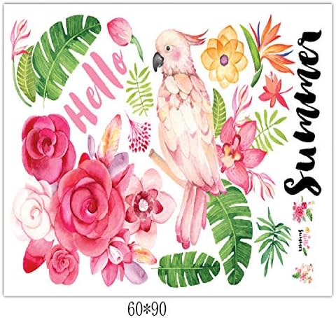Hello Summer Parrot Decal Wall Sticker for Home, Kids Decoration, Living Room, Kitchen Removable Decals 24 inch x 35 inch