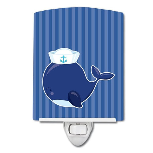Caroline's Treasures BB8884CNL Nautical Whale Blue Ceramic Night Light Compact, UL-Certified, Ideal for Bedroom, Bathroom, Nursery, Hallway, Kitchen, 6x4x3, Multicolor