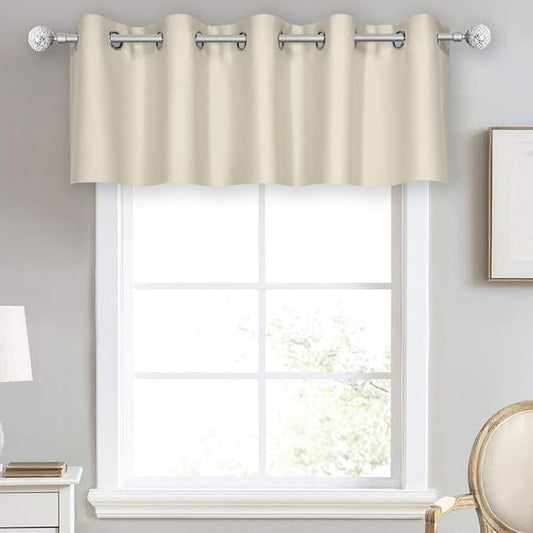 Light Beige Grommet Valance for Kitchen Blackout Curtain Cream Ivory Valance for Living Room Short Straight Drape Valance for Bedroom Kids Room 70 Inch Wide by 18 Inch Long 1 Panel