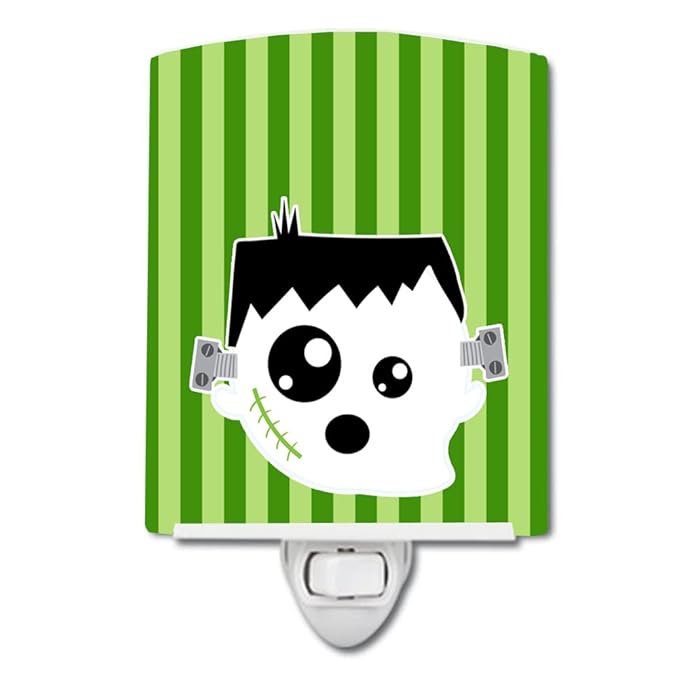 Caroline's Treasures BB6958CNL Halloween Ghost Frankenstein Ceramic Night Light Compact, UL-Certified, Ideal for Bedroom, Bathroom, Nursery, Hallway, Kitchen, 6x4x3, Multicolor