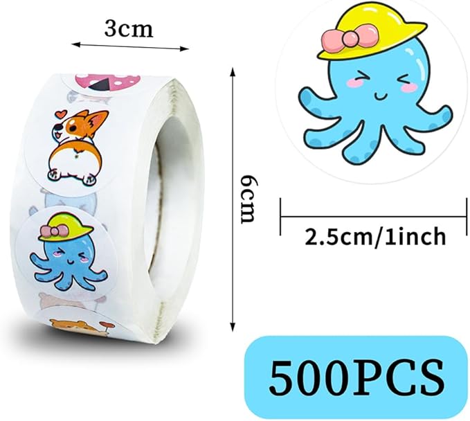 4 Roll/500 PCS Animal Stickers Ocean Animal Stickers School Supplies Incentives Roll Sticker Animal Party Favor Stickers