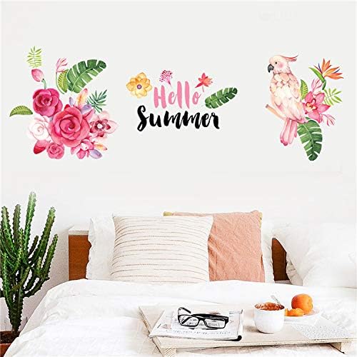 Hello Summer Parrot Decal Wall Sticker for Home, Kids Decoration, Living Room, Kitchen Removable Decals 24 inch x 35 inch