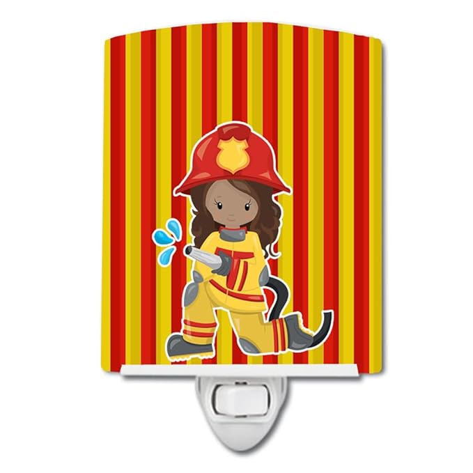 Caroline's Treasures BB7000CNL Fireman Girl Ceramic Night Light Compact, UL-Certified, Ideal for Bedroom, Bathroom, Nursery, Hallway, Kitchen, 6x4x3, Multicolor