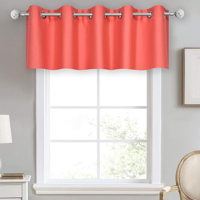 Coral Window Valance for Bathroom/Kitchen Blackout Grommet Top Short Straight Drape Valance for Bedroom 70W x 18L Extra Wide 1 Panel