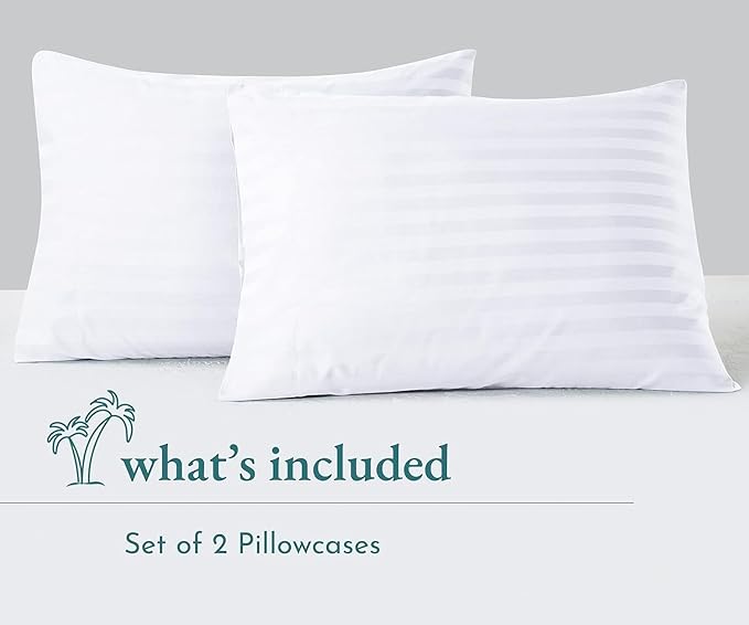 Toddler Pillowcase Set of 2 PC 600 TC 100% Egyptian Cotton Toodler 14x20 Inch Small Baby Travel Pillow Case Envelope Closer Decorative Soft Cozy Travel Kids Nursery Pillow Cases, White Stripe