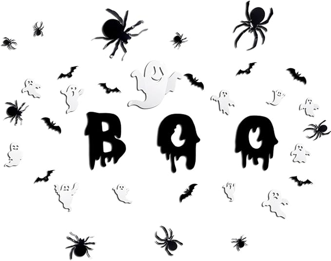 Ghost Wall Decor Stickers Halloween Wall Stickers Black Bat Spider White Ghost Wall Decoration Reusable Cute Ghost Wall Decals Holiday Wall Stickers for Room Home DIY Decor Charms 34Pcs