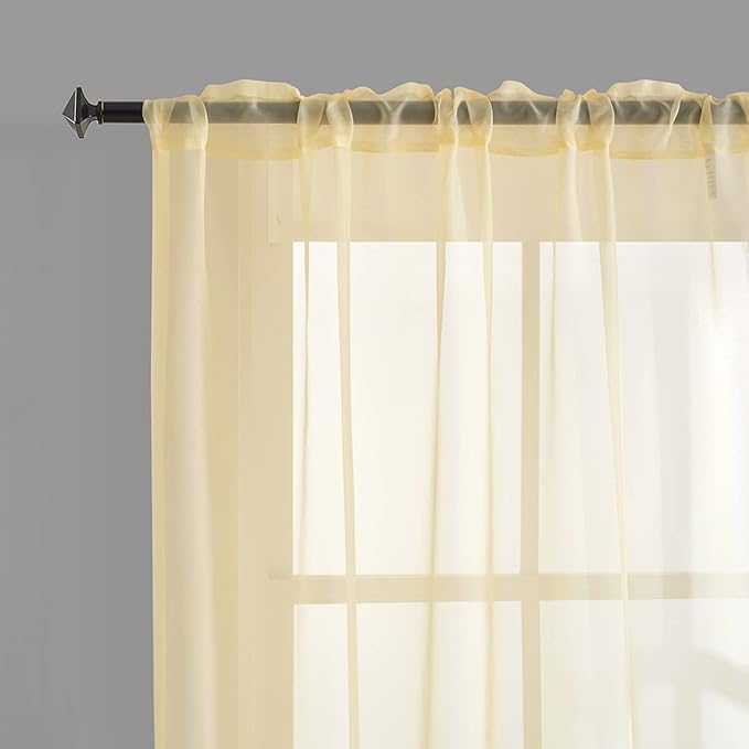 Light Yellow Sheer Voile Curtains Translucent Solid Color Window Treatment 72 Inches Long Panels Rod Pocket Light Yellow Sheers for Bedroom Living Room 2 Panels 52x72