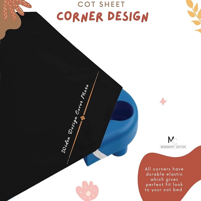 Pack of 12 Cot Sheet for Daycare Preschool Cot Bed -Polyblend Fabric with Corner Elastic Cots Sheets Fits On 22" X 52" Inches Size Toddler and Preschool Daycare Cot Black 22 X 52 Size