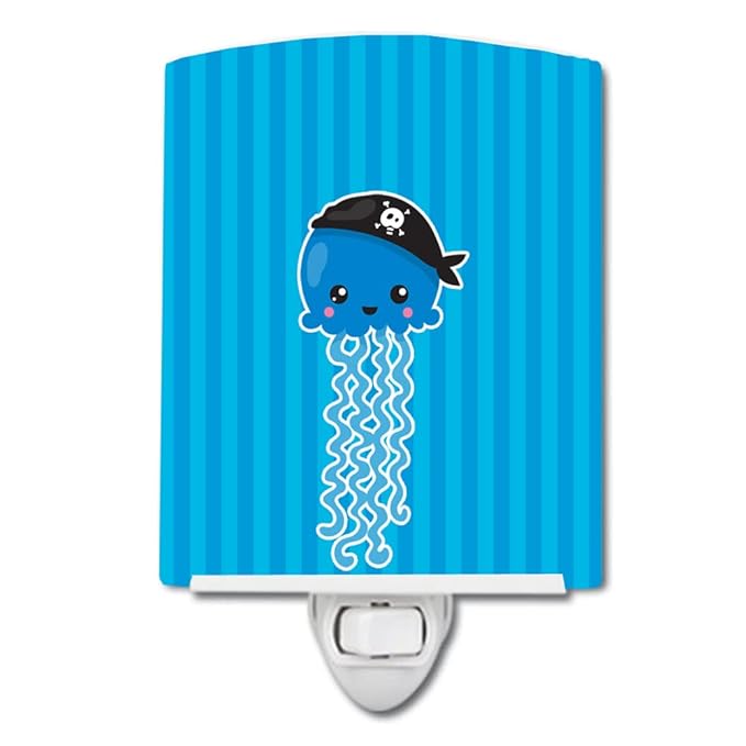 Caroline's Treasures BB8917CNL Nautical Pirate Jellyfish Blue #2 Ceramic Night Light Compact, UL-Certified, Ideal for Bedroom, Bathroom, Nursery, Hallway, Kitchen, 6x4x3, Multicolor