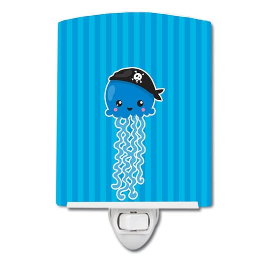 Caroline's Treasures BB8917CNL Nautical Pirate Jellyfish Blue #2 Ceramic Night Light Compact, UL-Certified, Ideal for Bedroom, Bathroom, Nursery, Hallway, Kitchen, 6x4x3, Multicolor