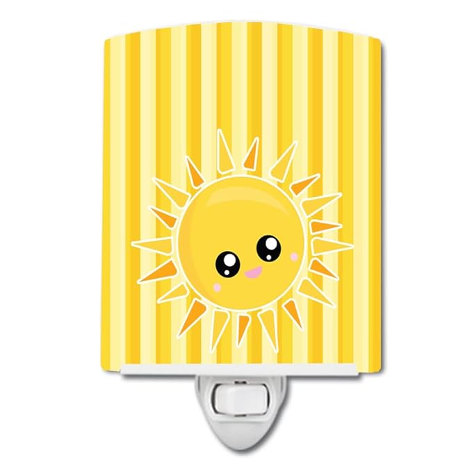Caroline's Treasures BB7071CNL Sunshine Sun Face on Stripes Ceramic Night Light Compact, UL-Certified, Ideal for Bedroom, Bathroom, Nursery, Hallway, Kitchen, 6x4x3, Multicolor