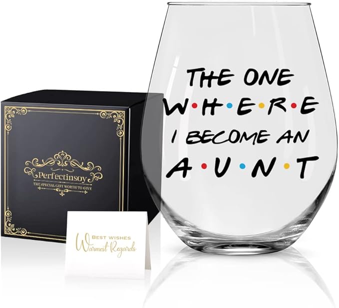 Perfectinsoy The One Where I Become an Aunt Wine Glass Gift Box, Aunt Wine Glass Gifts for Aunt, New Aunt, Women, Sister, Colleague, Friend, Neighbors, Aunt Pregnancy Announcement, Mother's Day Gift