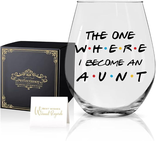 Perfectinsoy The One Where I Become an Aunt Wine Glass Gift Box, Aunt Wine Glass Gifts for Aunt, New Aunt, Women, Sister, Colleague, Friend, Neighbors, Aunt Pregnancy Announcement, Mother's Day Gift