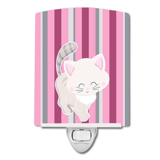 Caroline's Treasures BB6878CNL Kitten Cat Pink and Gray Ceramic Night Light Compact, UL-Certified, Ideal for Bedroom, Bathroom, Nursery, Hallway, Kitchen, 6x4x3, Multicolor