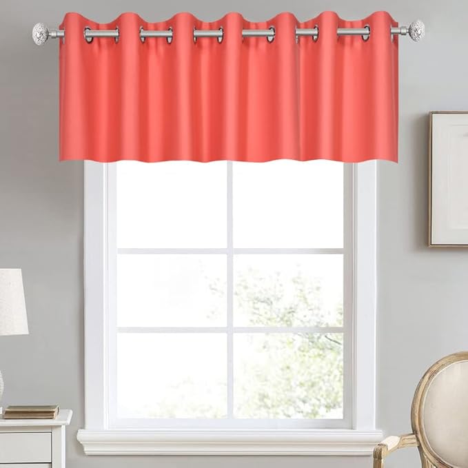 Coral Colored Valance for Bedroom Blackout Curtain Valance for Bathroom Window Treatment for Living Room Short Straight Drape Valance for Bedroom Kids Room 100X18 Inch 1 Panel