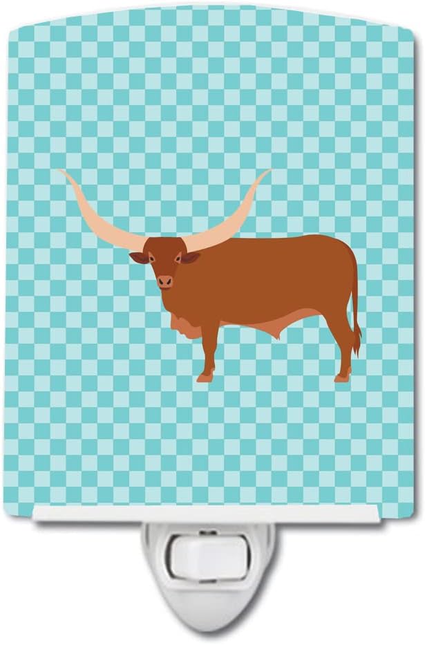 Caroline's Treasures BB7997CNL Ankole-Watusu Cow Blue Check Ceramic Night Light Compact, UL-Certified, Ideal for Bedroom, Bathroom, Nursery, Hallway, Kitchen, 6x4x3, Multicolor