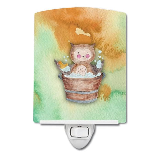Caroline's Treasures BB7342CNL Owl Bathing Watercolor Ceramic Night Light Compact, UL-Certified, Ideal for Bedroom, Bathroom, Nursery, Hallway, Kitchen, 6x4x3, Multicolor