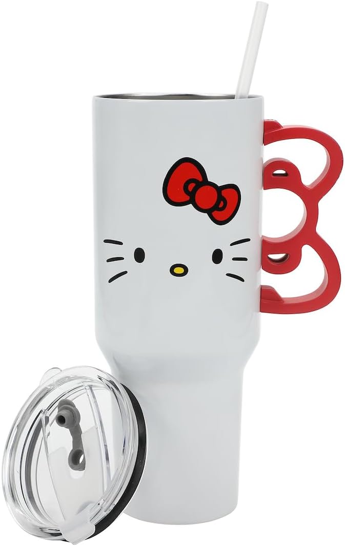Hello Kitty 40 Oz Stainless Steel Tumbler With Sculpted Bow Handle