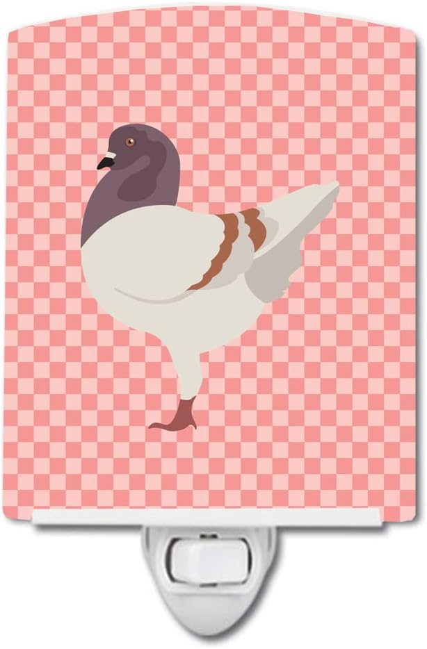 Caroline's Treasures BB7949CNL German Modena Pigeon Pink Check Ceramic Night Light Compact, UL-Certified, Ideal for Bedroom, Bathroom, Nursery, Hallway, Kitchen, 6x4x3, Multicolor