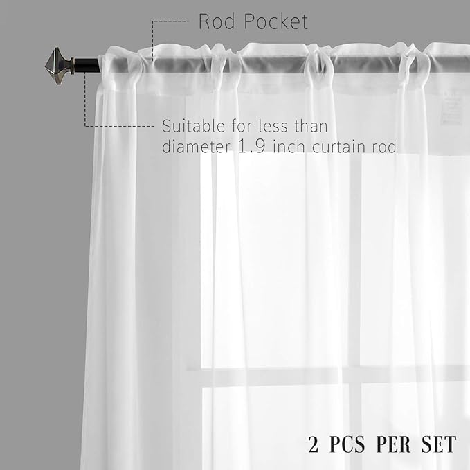 White Sheer Curtains 72 Inches Long 2 Panels Voile Translucent Solid Color Window Treatment Rod Pocket White Sheer Curtains 72 Inch Length for Bedroom Living Room 52x72