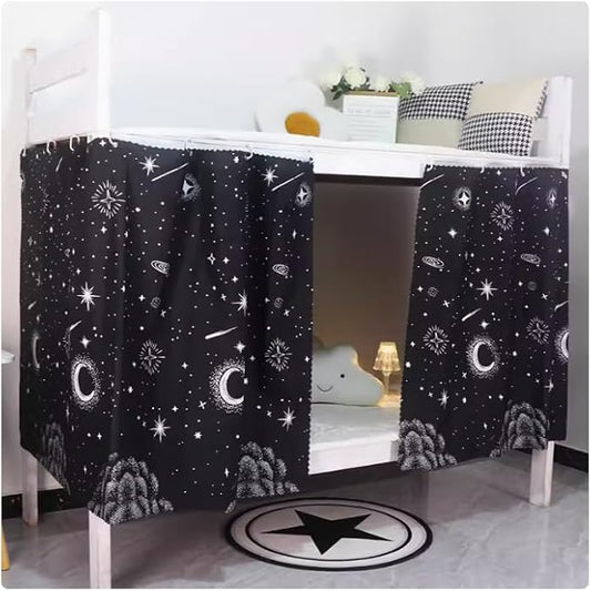 HAOZAIKEJI Student Bunk Bed Curtains Dormitory Blackout Bed Drapes for Loft Bed Milky Way Moon Curtain for Bed Frame Dustproof Decorative Shading Canopy for Bottom Bunk Bed