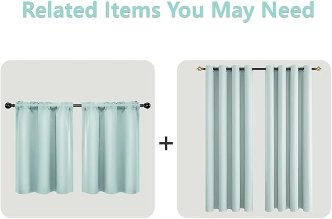 Mrs.Naturall Mint Green Curtains 63 Inch Length for Laundry Room,Blackout Robin Egg Blue Green Coastal Curtains for Bedroom Beach Themed Room Decor,Aqua Color