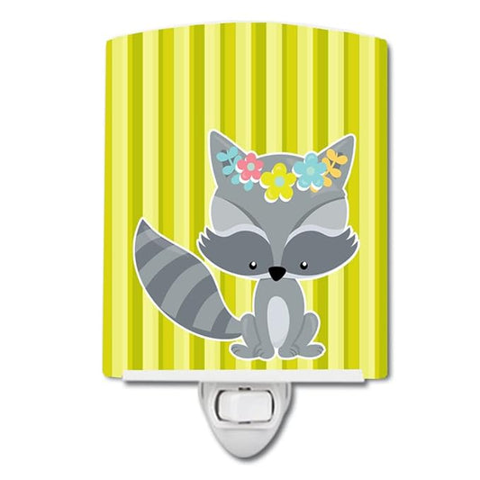 Caroline's Treasures BB7095CNL Raccoon with Flowers Ceramic Night Light Compact, UL-Certified, Ideal for Bedroom, Bathroom, Nursery, Hallway, Kitchen, 6x4x3, Multicolor
