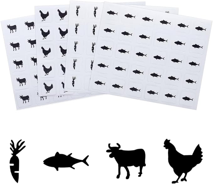 OLYCRAFT 2400pcs 4 Styles Black Meal Stickers 0.4 inch Food Choice Sticker Place Card Stickers Carrot/Chicken/Cow/Fish Wedding Meal Indicator Stickers Meal Stickers for Place Cards Party Supplies