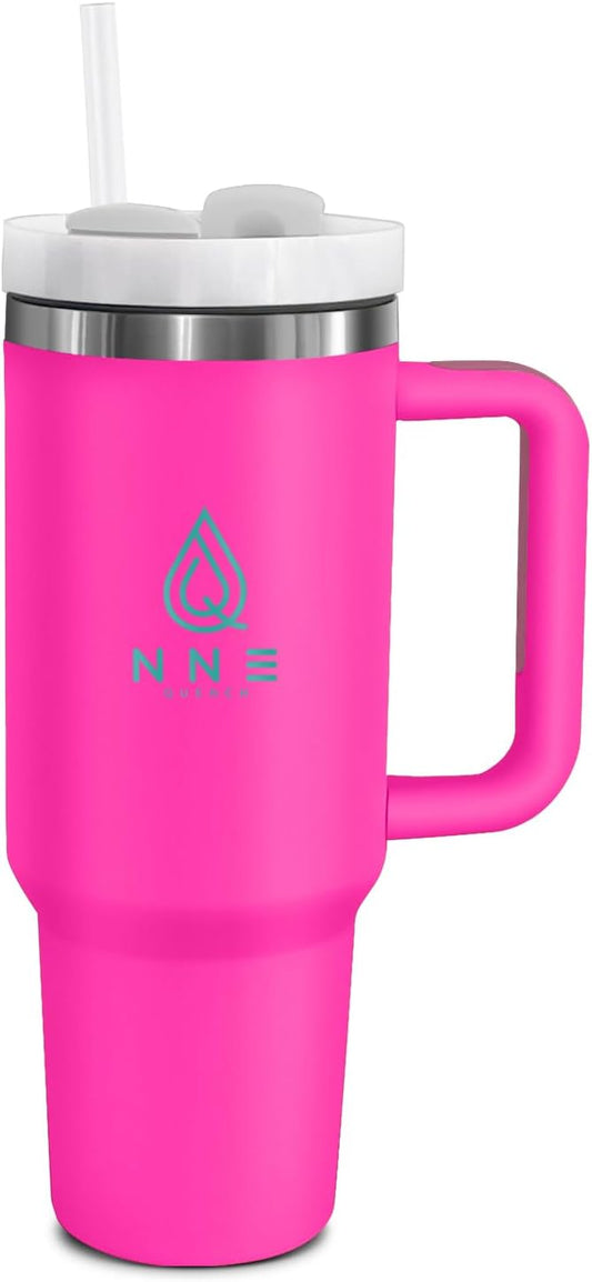 40oz stainless Steel Insulated Tumbler with Handle, lid and straw for cold water, Iced tea, or coffee - 100% Leak-Proof - Cupholder Friendly Travel Mug- Gifts for Women Men Him Her (Pink)