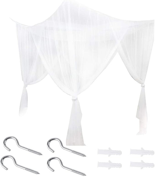 Mosquito Net Bed Canopy,4 Corner Post Curtains Bed Canopy Elegant Mosquito Net Set,Screen Netting Canopy Curtains,4 Corner Post Bed Canopy Mosquito Net Full Queen King Size Bedding(White)