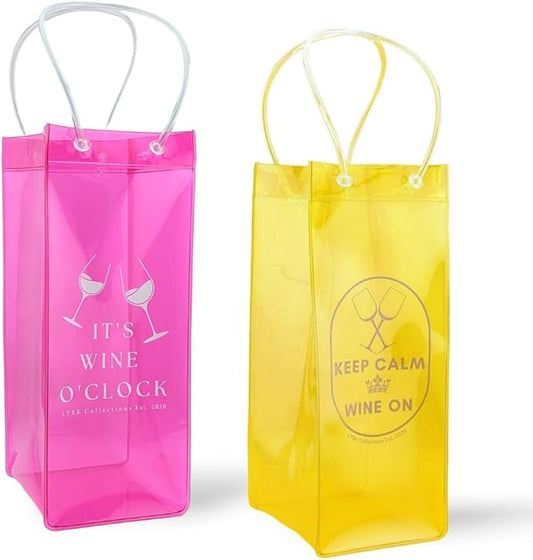 Ice Wine Bag, 2-Pack Collapsible Portable Wine Chiller (Pink & Yellow), Wine Bottle Chiller Ice Bag with Handles, Chill Wine Champagne Beers and Ice Drinks, Wine Gift Bag
