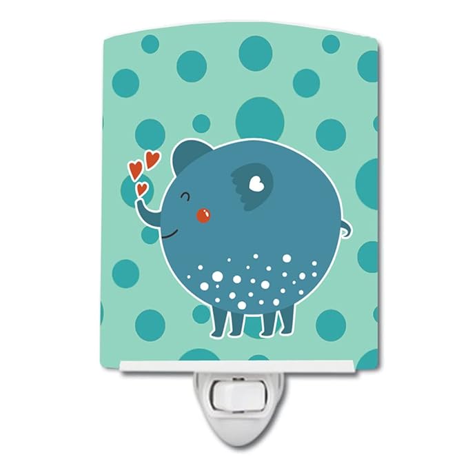 Caroline's Treasures BB6733CNL Blue Elephant Ceramic Night Light Compact, UL-Certified, Ideal for Bedroom, Bathroom, Nursery, Hallway, Kitchen, 6x4x3, Multicolor