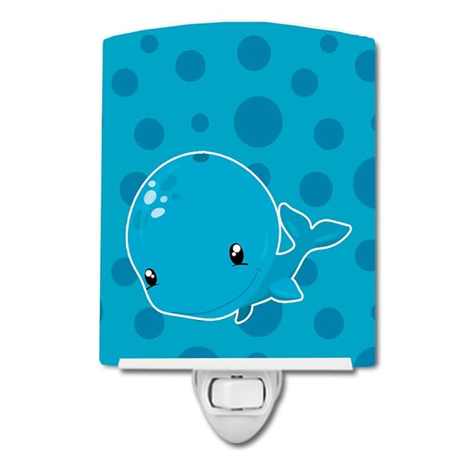 Caroline's Treasures BB8896CNL Nautical Whale Ceramic Night Light Compact, UL-Certified, Ideal for Bedroom, Bathroom, Nursery, Hallway, Kitchen, 6x4x3, Multicolor