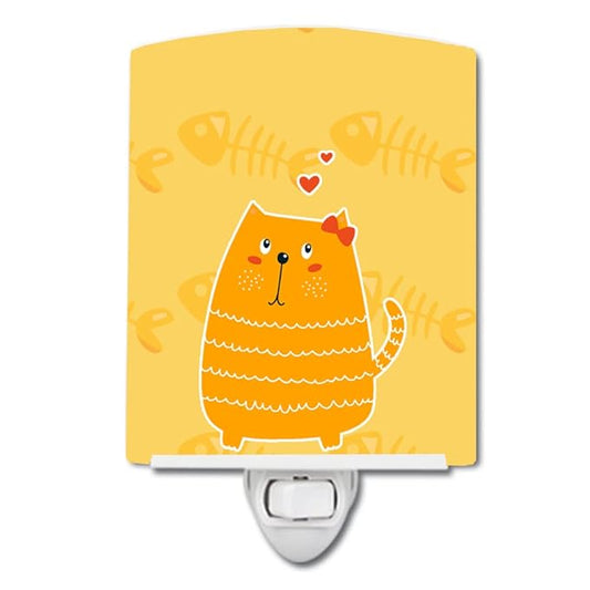 Caroline's Treasures BB6746CNL Fat Cat Love Ceramic Night Light Compact, UL-Certified, Ideal for Bedroom, Bathroom, Nursery, Hallway, Kitchen, 6x4x3, Multicolor
