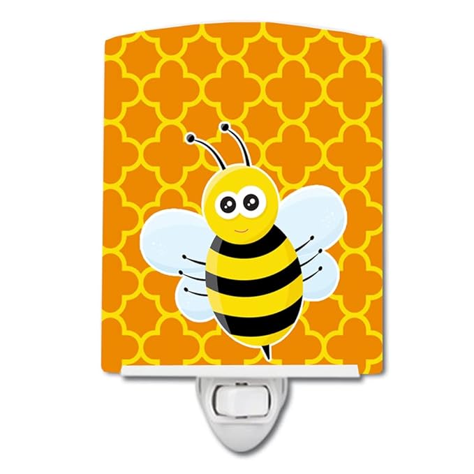 Caroline's Treasures BB8596CNL Bee on Quatrafoil Ceramic Night Light Compact, UL-Certified, Ideal for Bedroom, Bathroom, Nursery, Hallway, Kitchen, 6x4x3, Multicolor