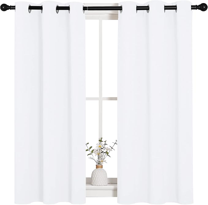 NICETOWN Draperies Curtains Panels, Blocking Out 50% Sunlight Window Treatment Curtains, Grommet Top Small Window Drapes for Bedroom (2 Panels, 34 by 45, White)