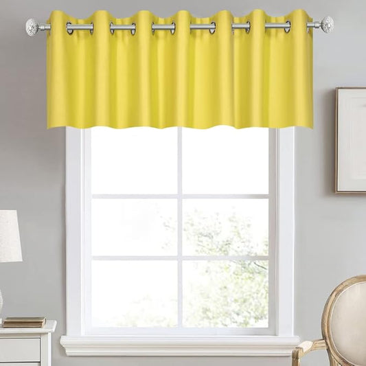 Brilliant Yellow Valance for Kitchen Windows Solid Gold Yellow Blackout Curtain Valance with Grommet for Bedroom Short Straight Drape Valance for Living Room 100X18 1 Panel
