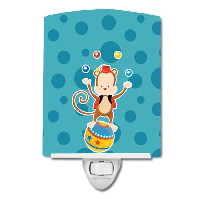 Caroline's Treasures BB8704CNL Circus Monkey Ceramic Night Light Compact, UL-Certified, Ideal for Bedroom, Bathroom, Nursery, Hallway, Kitchen, 6x4x3, Multicolor